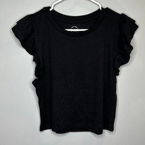 Black Flutter Sleeve Ribbed Tee | Urban Rebel